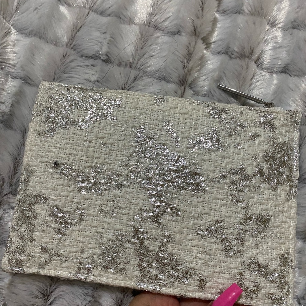 Elegant Silver and White Mac Makeup pouch Clutch